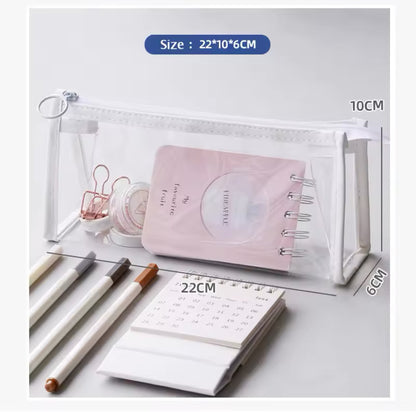 BB Transparent Pencil Case Large Capacity Simple Pen Bag Kawaii Cosmetic Bag School Study Stationery Office Supplies