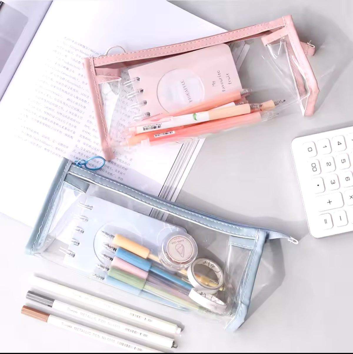 BB Transparent Pencil Case Large Capacity Simple Pen Bag Kawaii Cosmetic Bag School Study Stationery Office Supplies