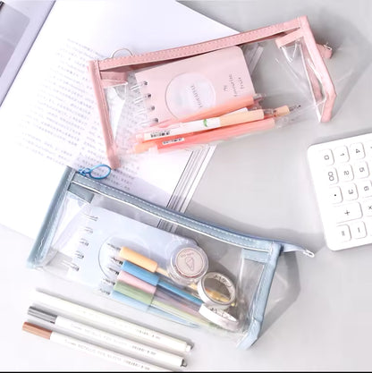 BB Transparent Pencil Case Large Capacity Simple Pen Bag Kawaii Cosmetic Bag School Study Stationery Office Supplies